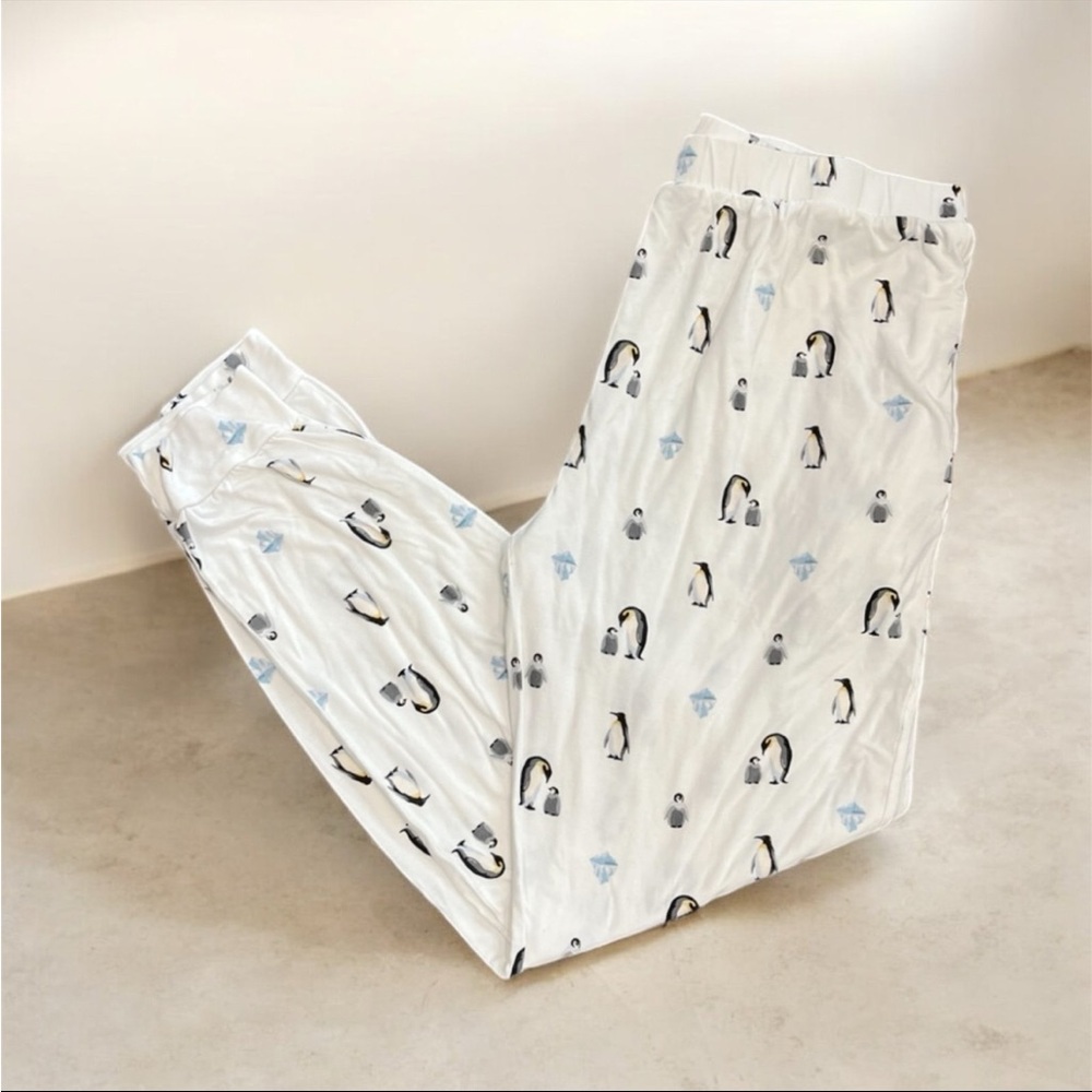 KYTE BABY Women’s Bamboo Jogger Pajama Lounge Pants White with Penguins LARGE - Picture 1 of 6